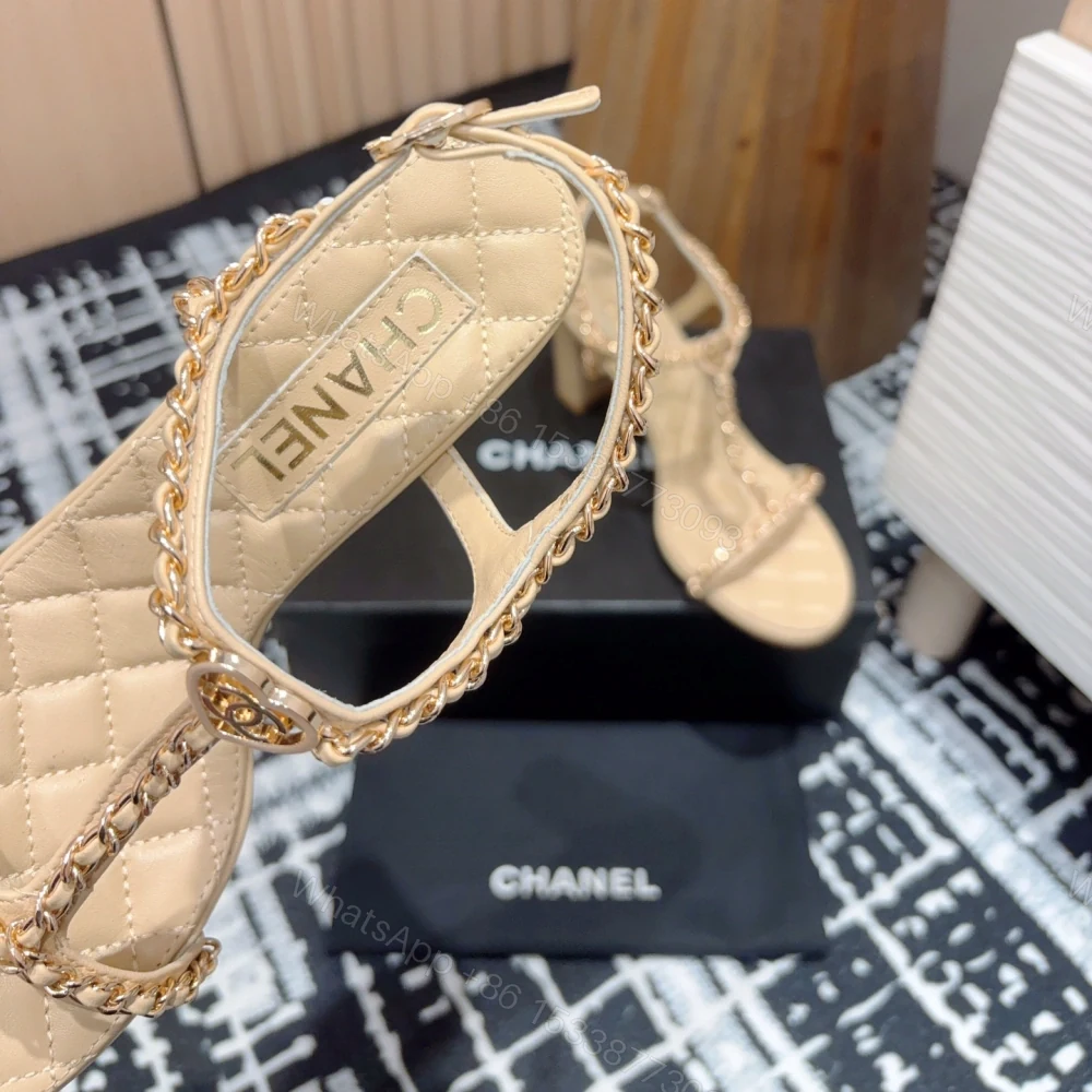 View 5 of 高仿Chanel*25C系列G46109B小羊皮高踭涼鞋米黃8.8CM免檢版