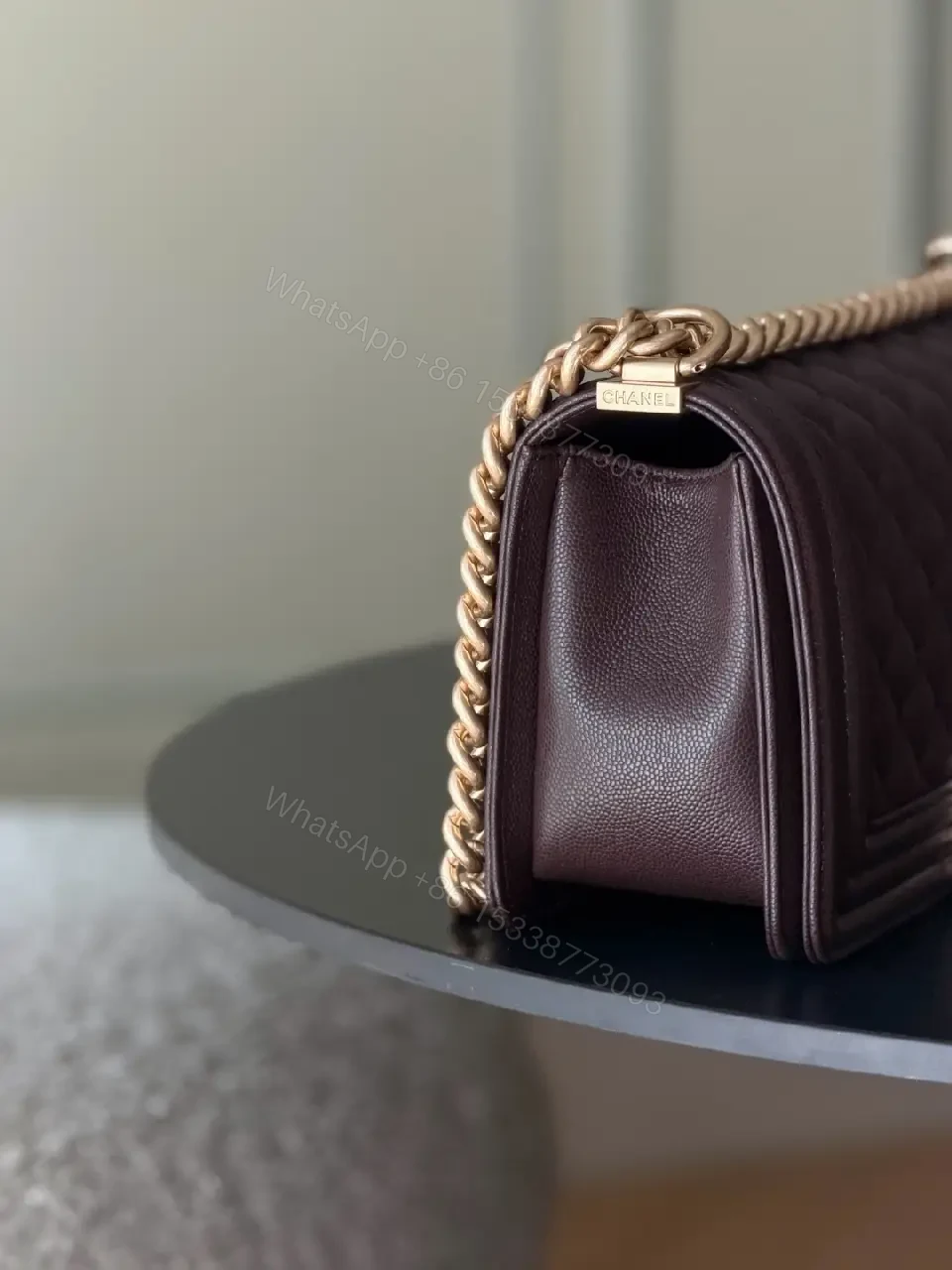View 5 of Quilted Leather Shoulder Bag with Chain-Detail Elegance