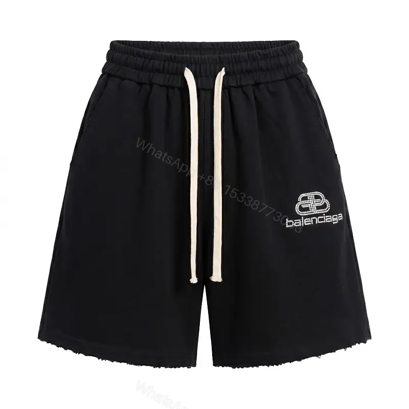 Black Cotton Drawstring Shorts - Balenciaga Logo Design — view 1