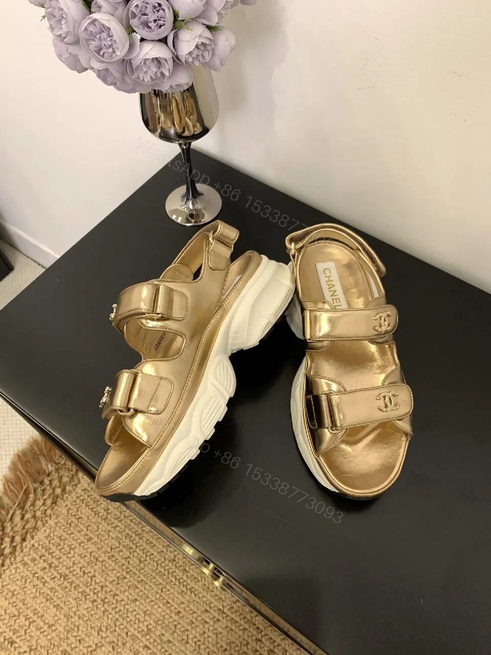 View 9 of Gold Metallic Slip-On Sneakers with Chunky Sole, Luxe Comfort