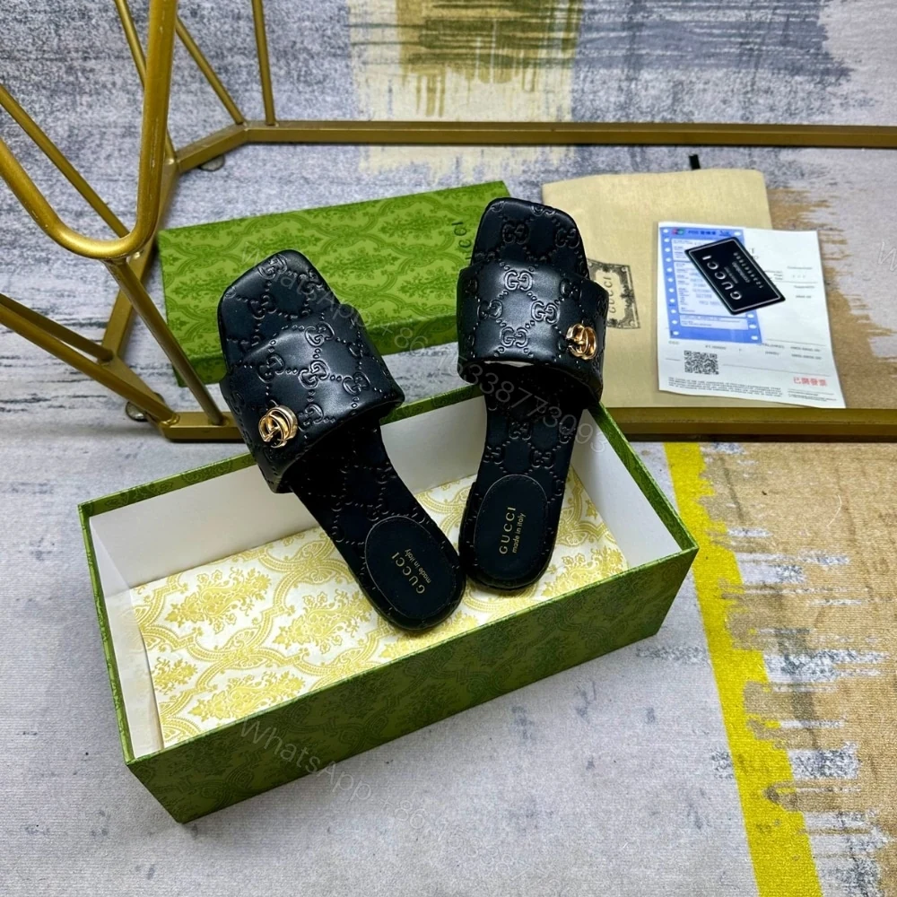 View 3 of GUCCI WOMEN SLIDE SANDAL WITH DOUBLE G BLACK 816330 AAEA2 1000