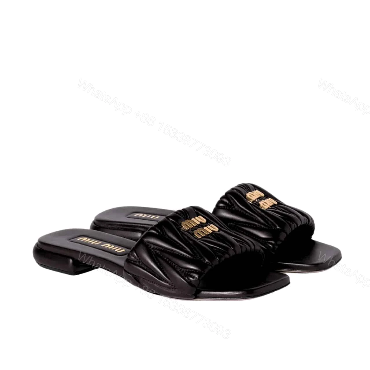 MIUMIU MATELASSÉ NAPPA LEATHER SLIDES BLACK — view 1