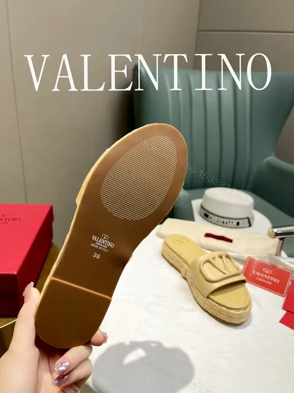 View 7 of Valentino Garavani Slides: Beige Calf Leather, V Logo, Comfort