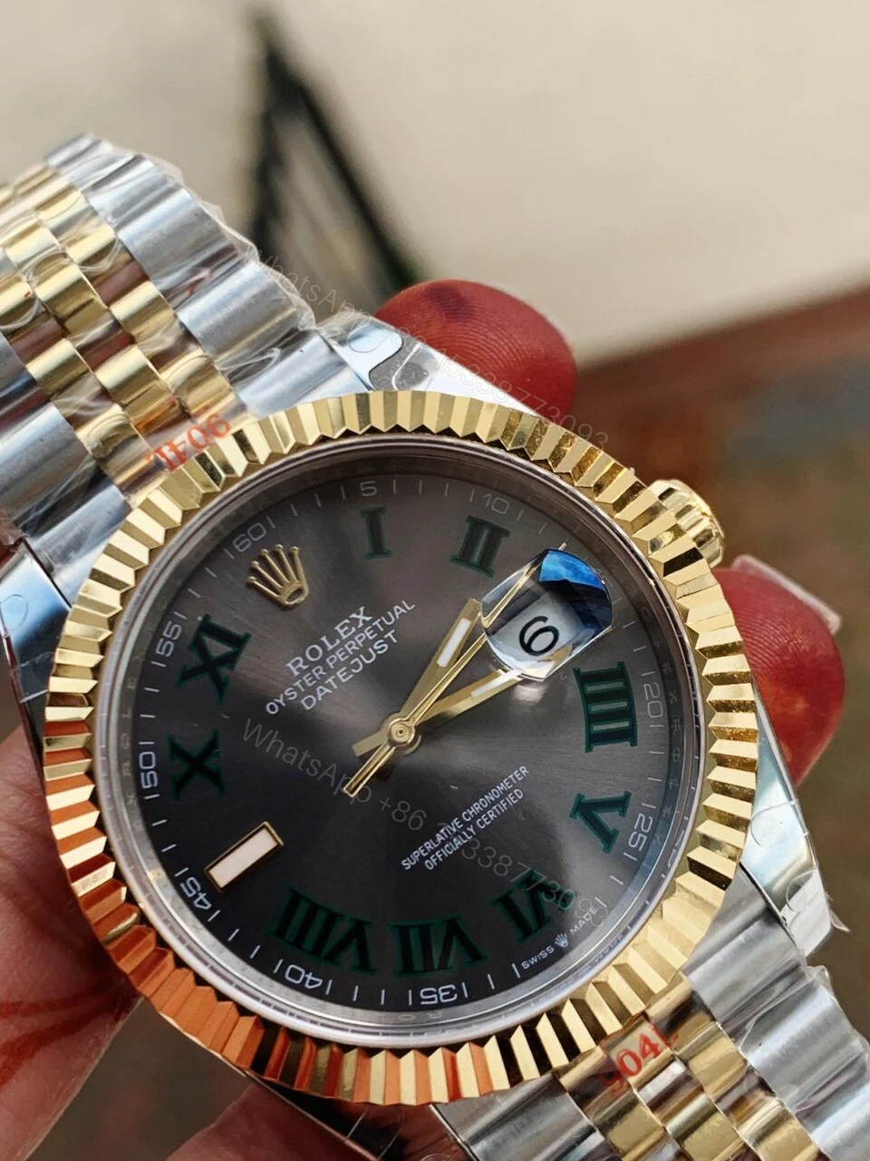 View 2 of REF Factory 1:1 Best Rolex New DateJust 41 126334 SS/YG Edition Gray Dial Green Roman Markers A3235