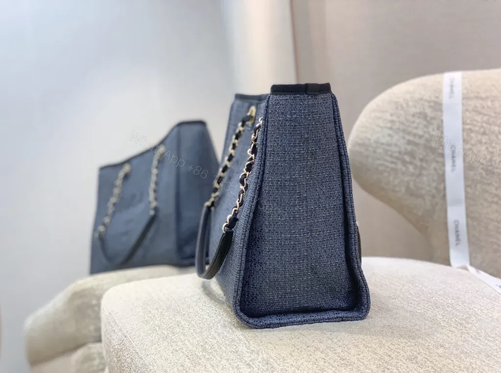 View 4 of Denim-Texture Chanel-Inspired Tote: Subtle Luxe Carry