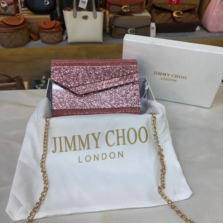 View 9 of FIRST COPY JIMMY CHOO CANDY CLUTCH SHIMMER ROSE HANDBAG