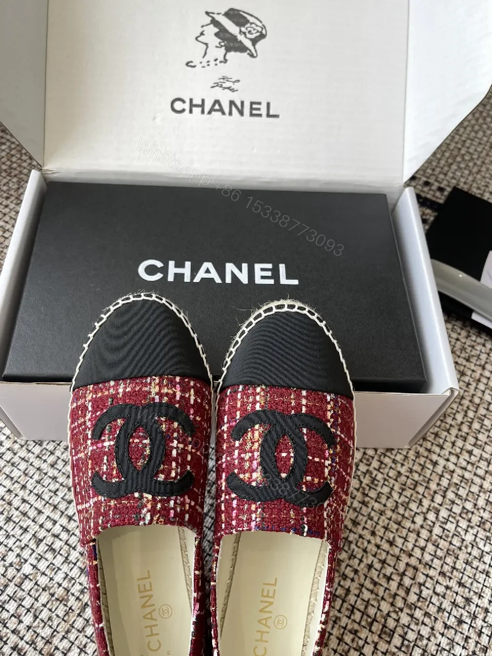 View 7 of Red Tweed Espadrille Loafer with Double-C Logo
