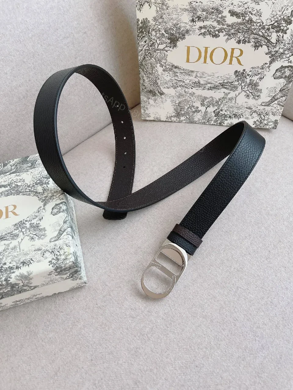 View 6 of Black Leather Double-D Ring Belt - Premium Texture