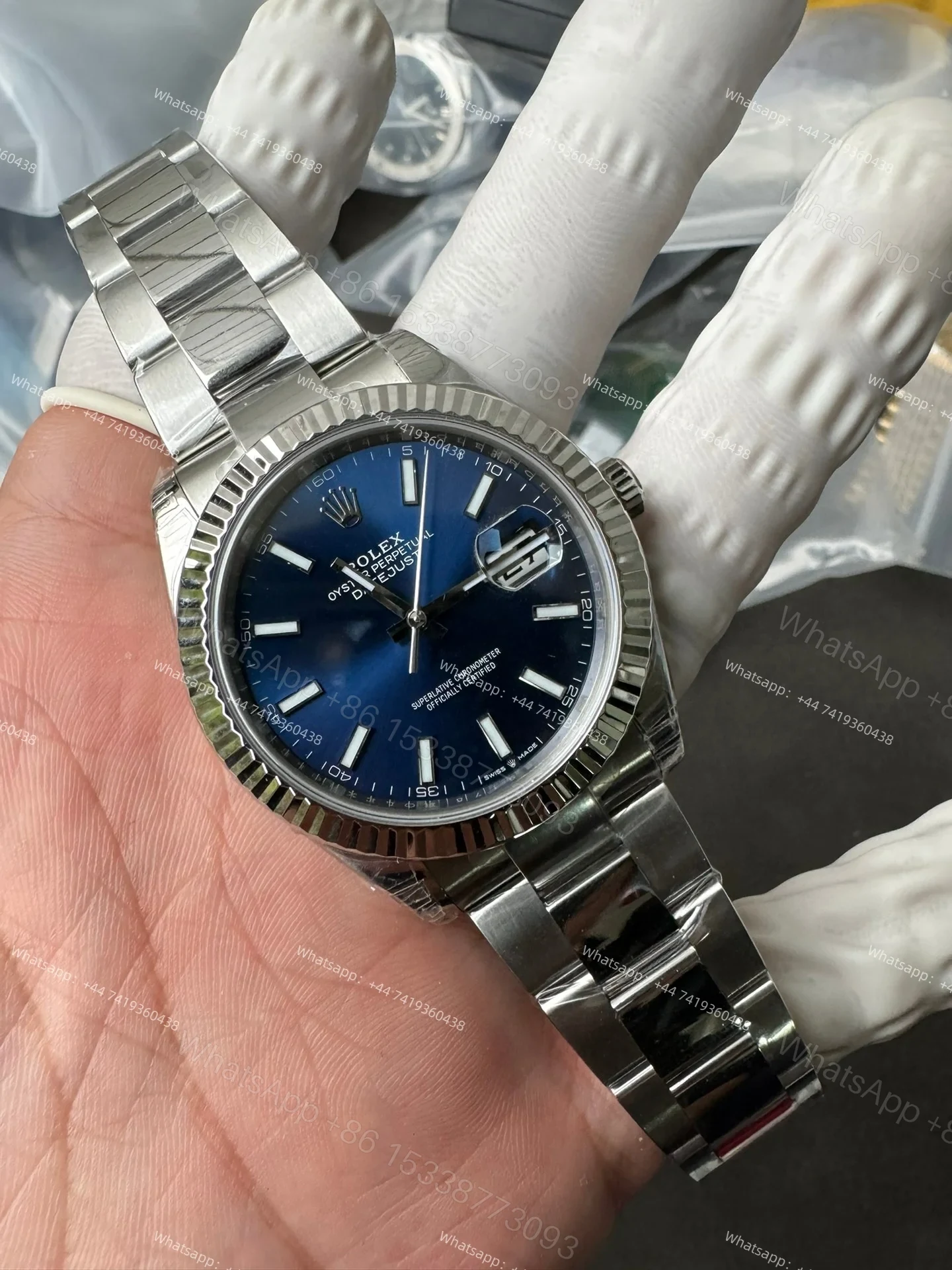 View 3 of Rolex Datejust M126334-0001 1:1 Replica Blue Dial Oyster 41MM 3235 Movement Super Clone Watch