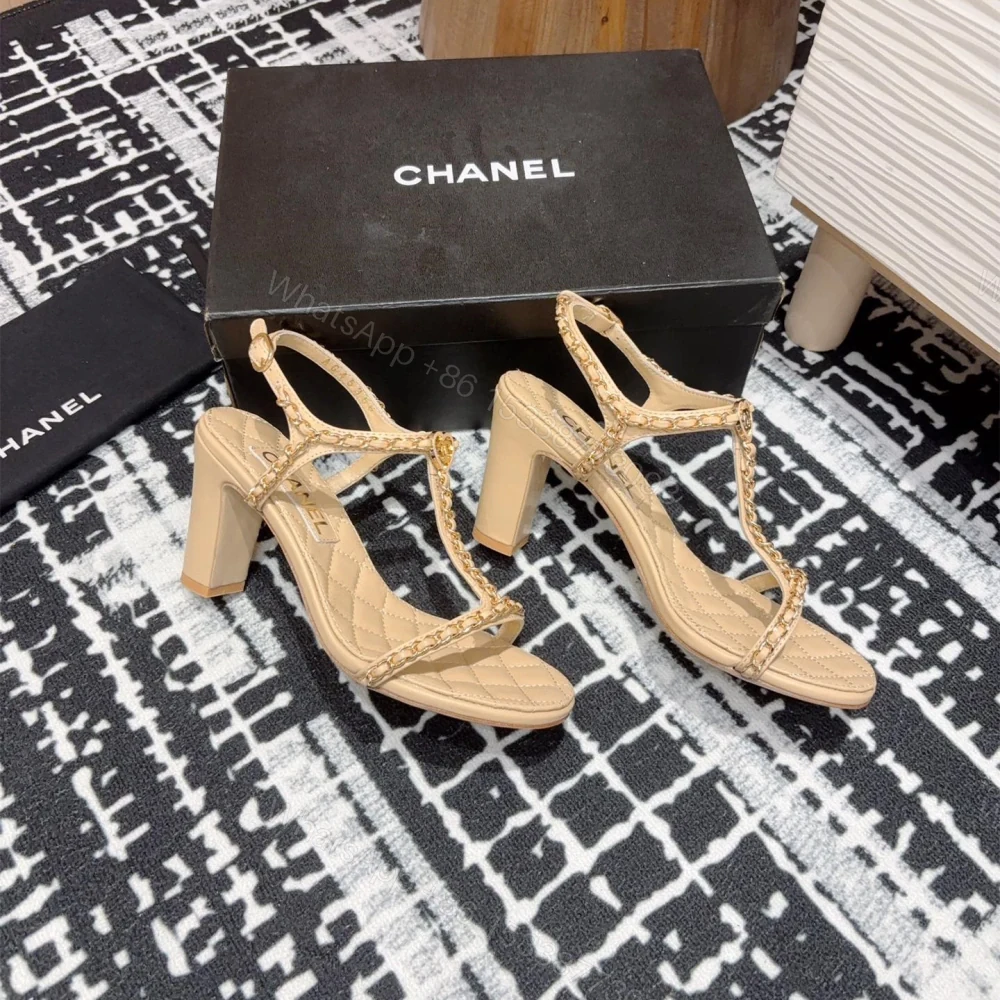 View 8 of 高仿Chanel*25C系列G46109B小羊皮高踭涼鞋米黃8.8CM免檢版