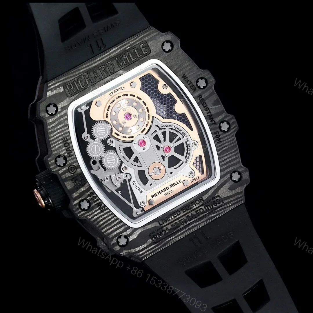 View 8 of Richard Mille RM21-01 Automatic Skeleton Watch 40MM Black Carbon Fiber Case Aerospace Design Premium Edition RM-RM21-01-BLK-CARBON-SKL-40