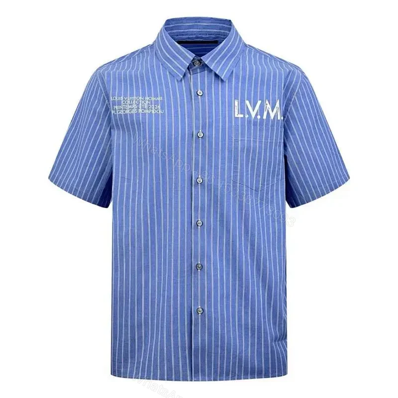 Blue Stripe Cotton-Blend Shirt with Subtle LV.M Logo — view 1