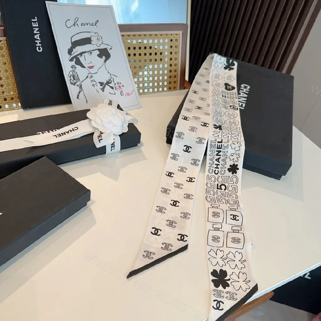 View 6 of Monochrome Silk Scarf: Luxe, Logo-Accent, Everyday Scarves