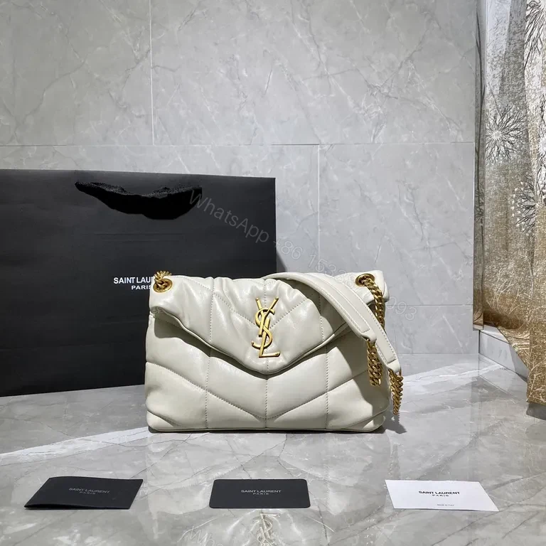 Quilted White Crossbody with Gold Hardware – Signature Saint Laurent Bag — view 1