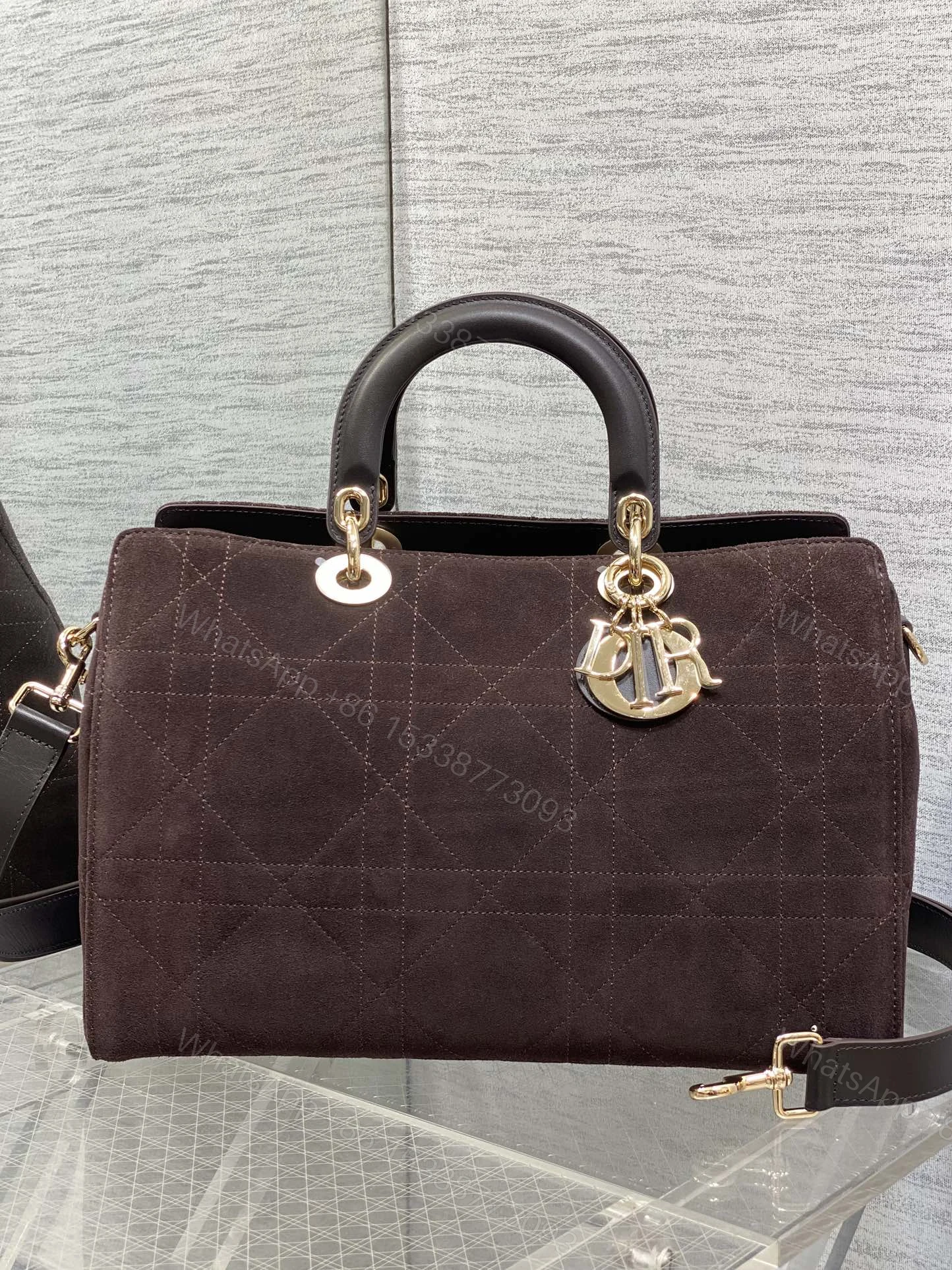 Dior 一比一深棕大款手提包 雙提把藤格設計真皮款 — view 1