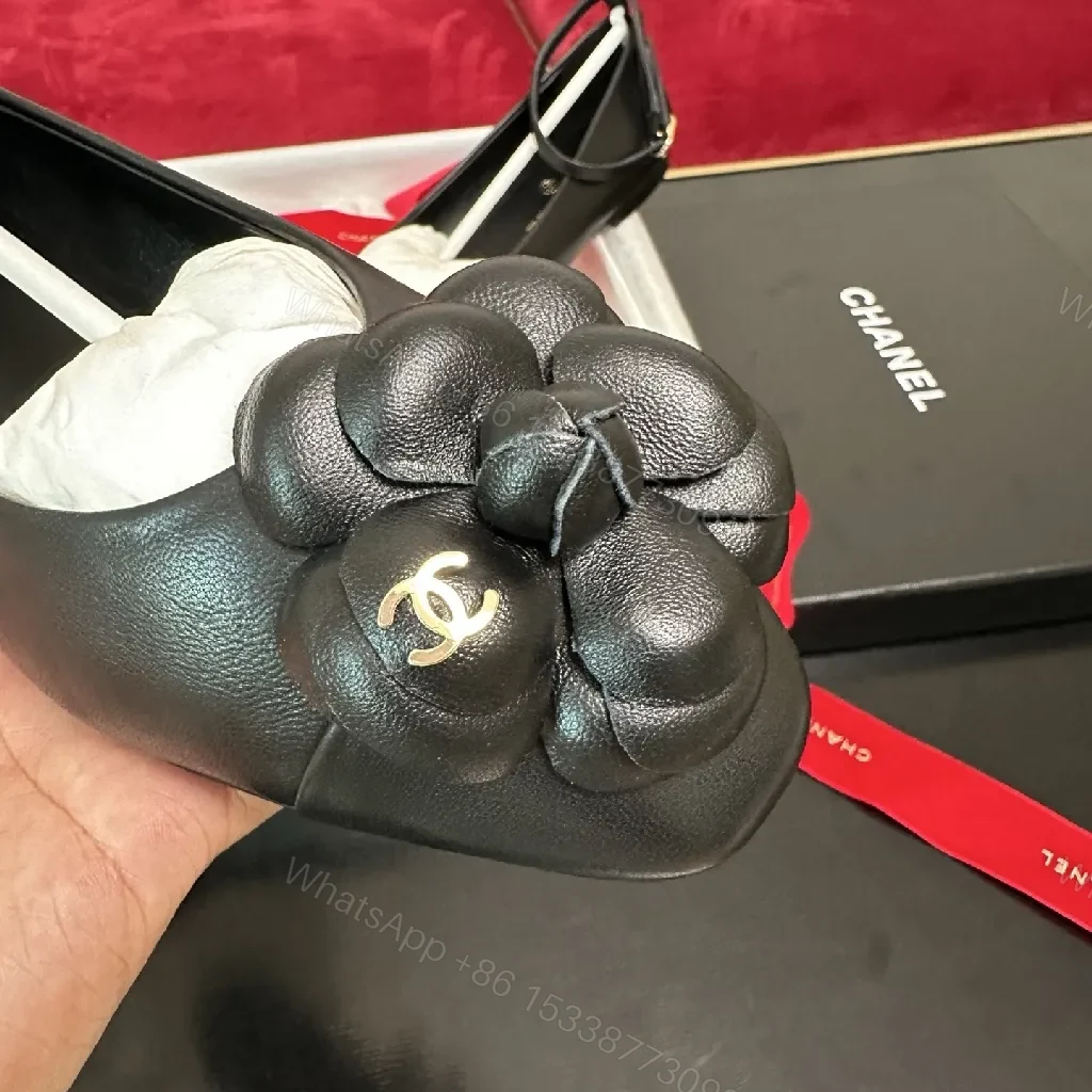 View 4 of Chic Camellia-Detail Black Leather Ballet Flats