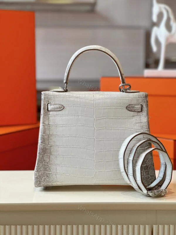 View 5 of Hermes Kelly 25 Himalaya Albino Genuine Crocodile Leather Palladium Hardware
