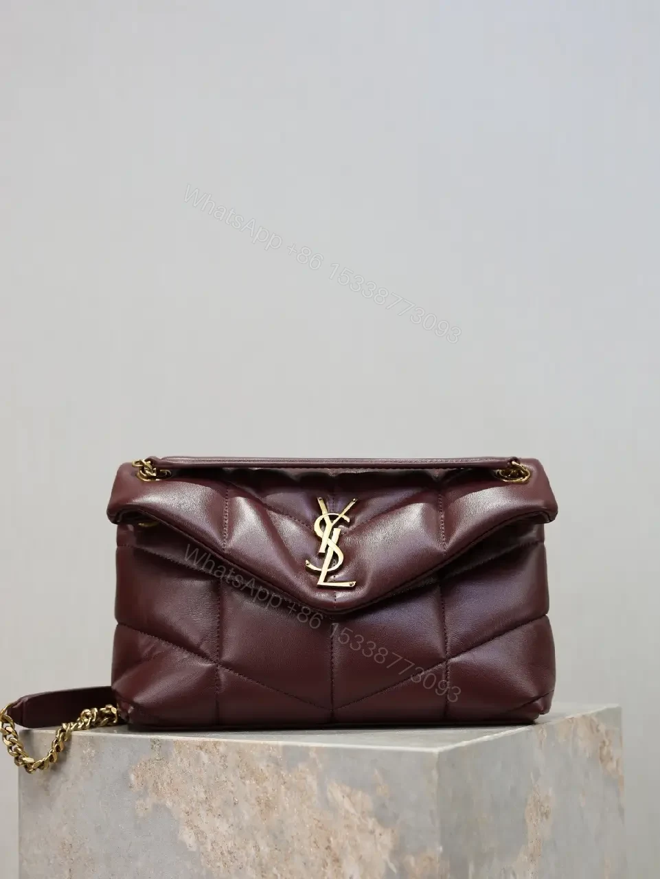 Quilted Burgundy Crossbody: Gold-Hardware, Sleek Style — view 1