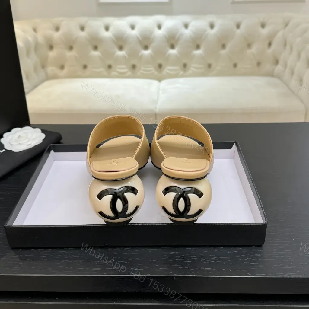 View 3 of Open-Back Logo-Accent Slide Heels: Everyday Luxe Comfort