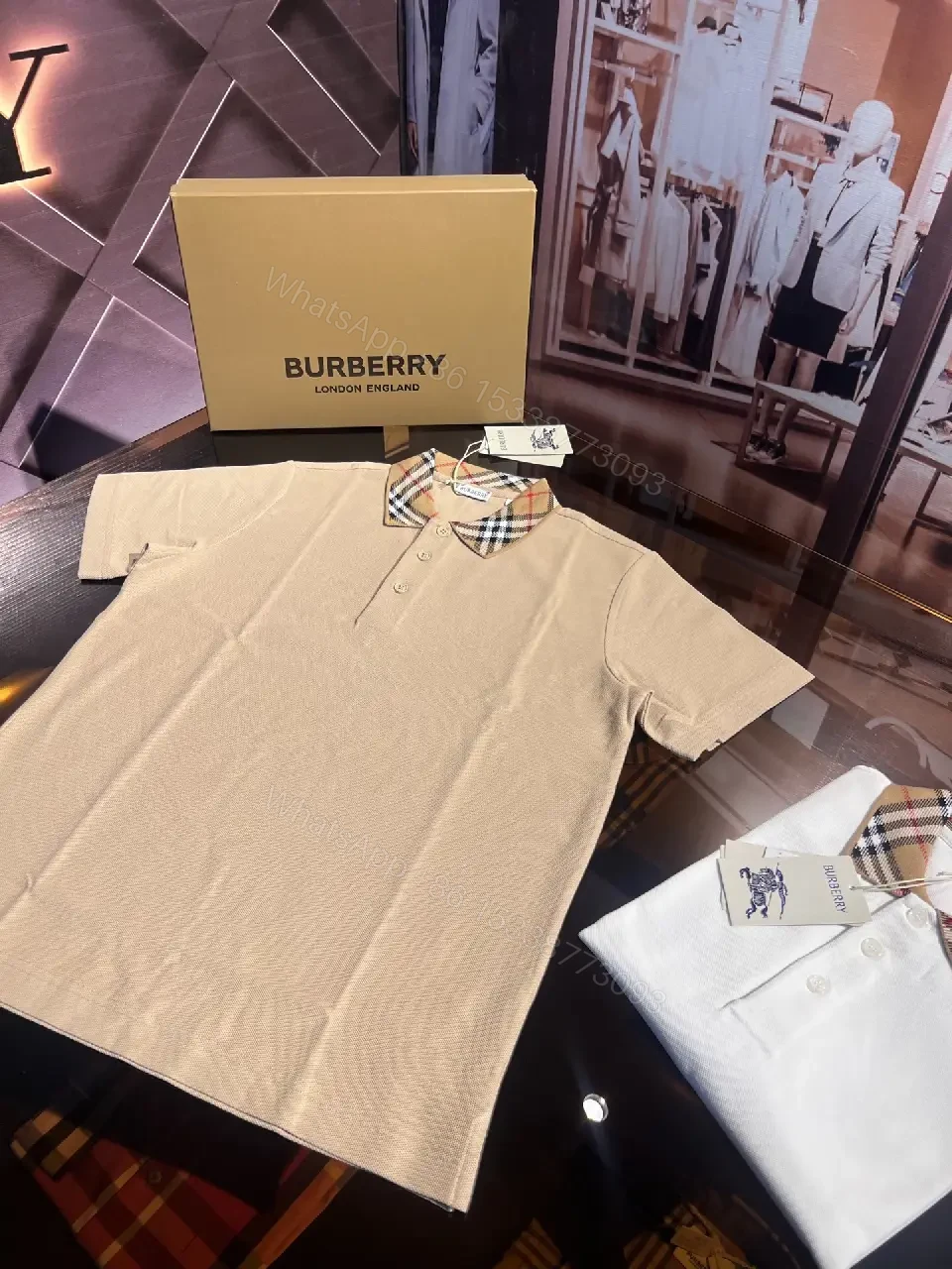 View 7 of Beige Polo Shirt + Cotton Knit + Minimalist + Signature Check Collar + Polo Shirt