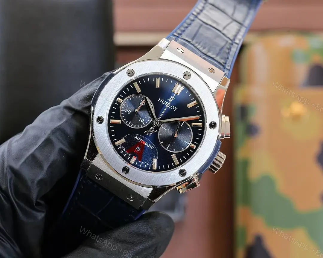 View 3 of Super Clone Hublot Classic Fusion Blue Dial Blue Leather Strap Premium 45MM HUBLOT-CF-BLUE45