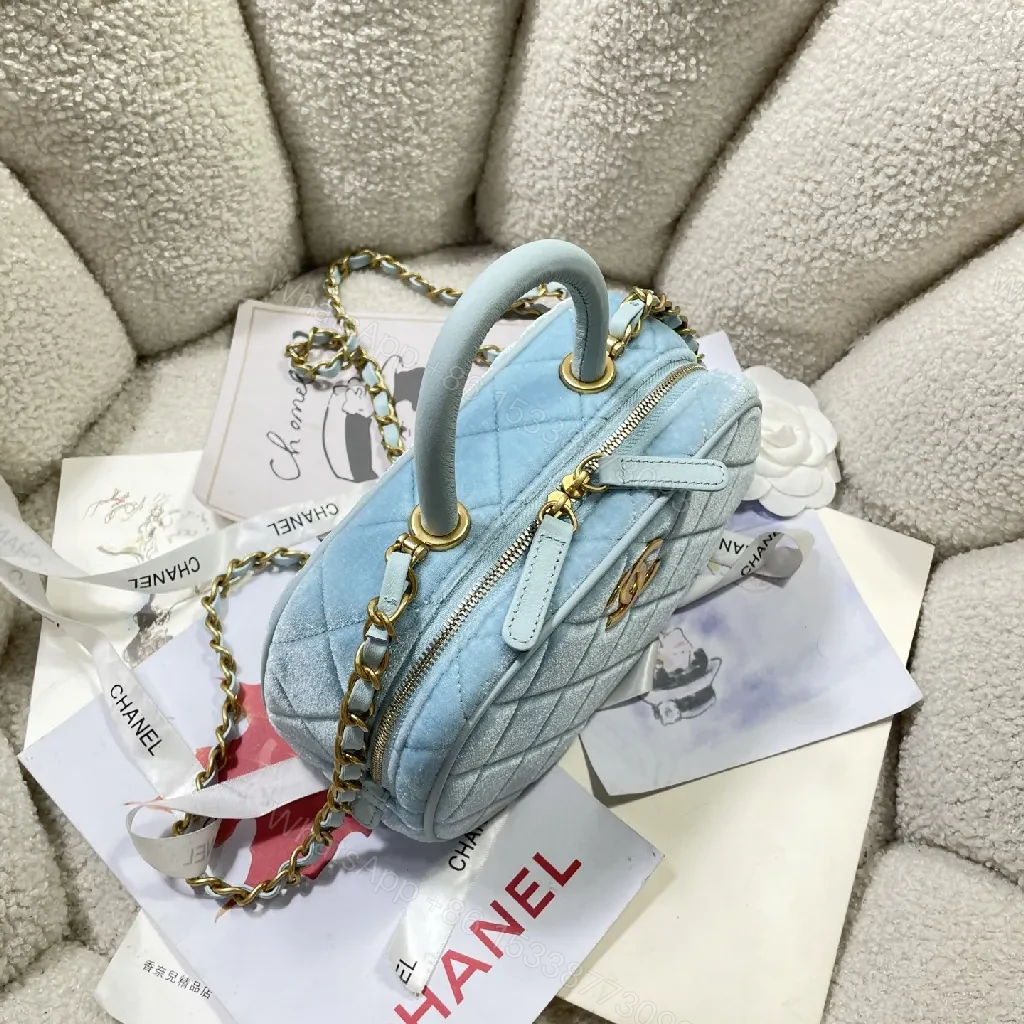 View 4 of Pastel Velvet Quilted Mini Bag with Gold Chain Short Crossbody Bag