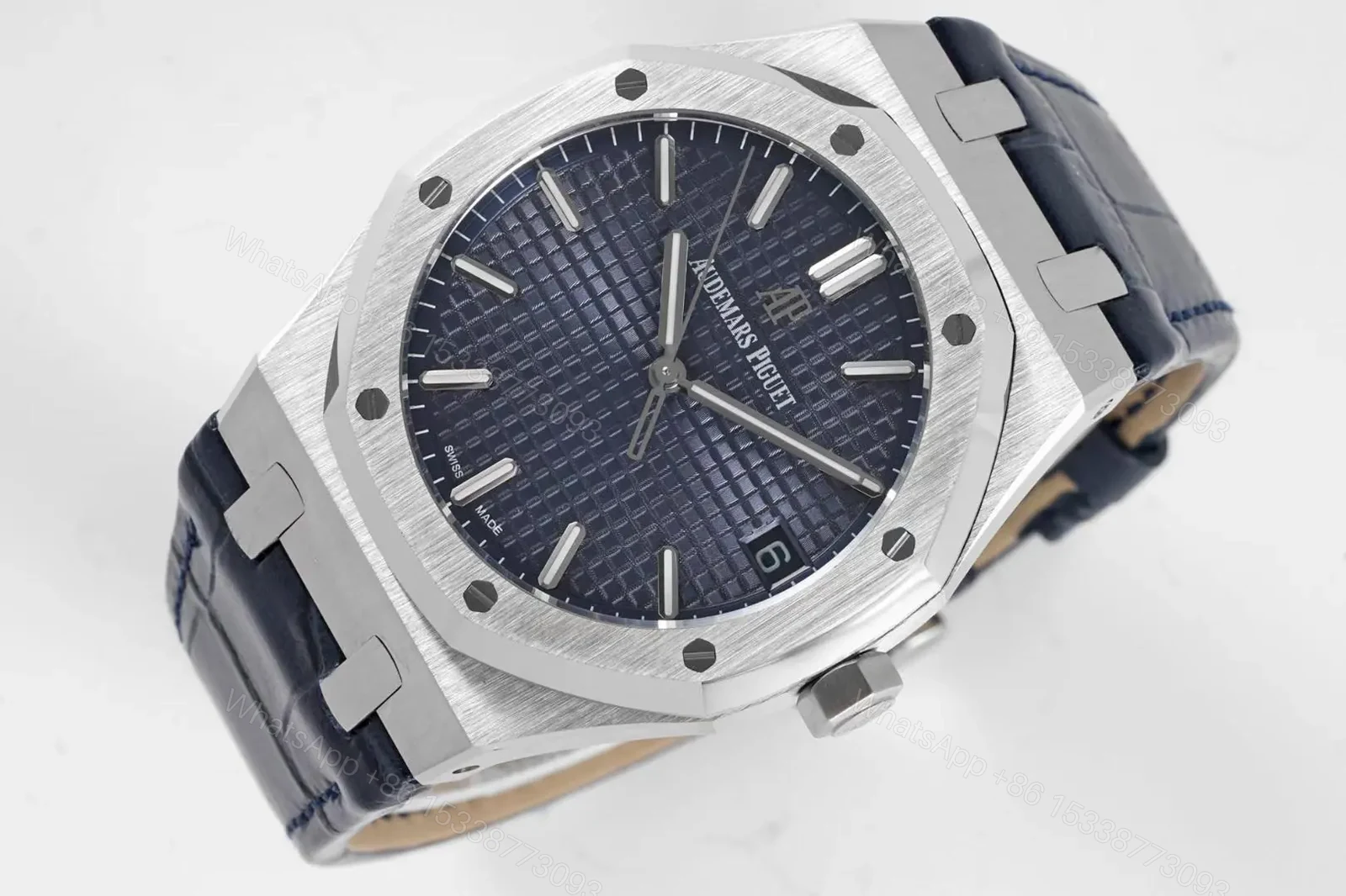View 5 of 8F Factory Audemars Piguet Royal Oak 15500 Stainless Steel Watch with Blue Dial and Leather Strap
