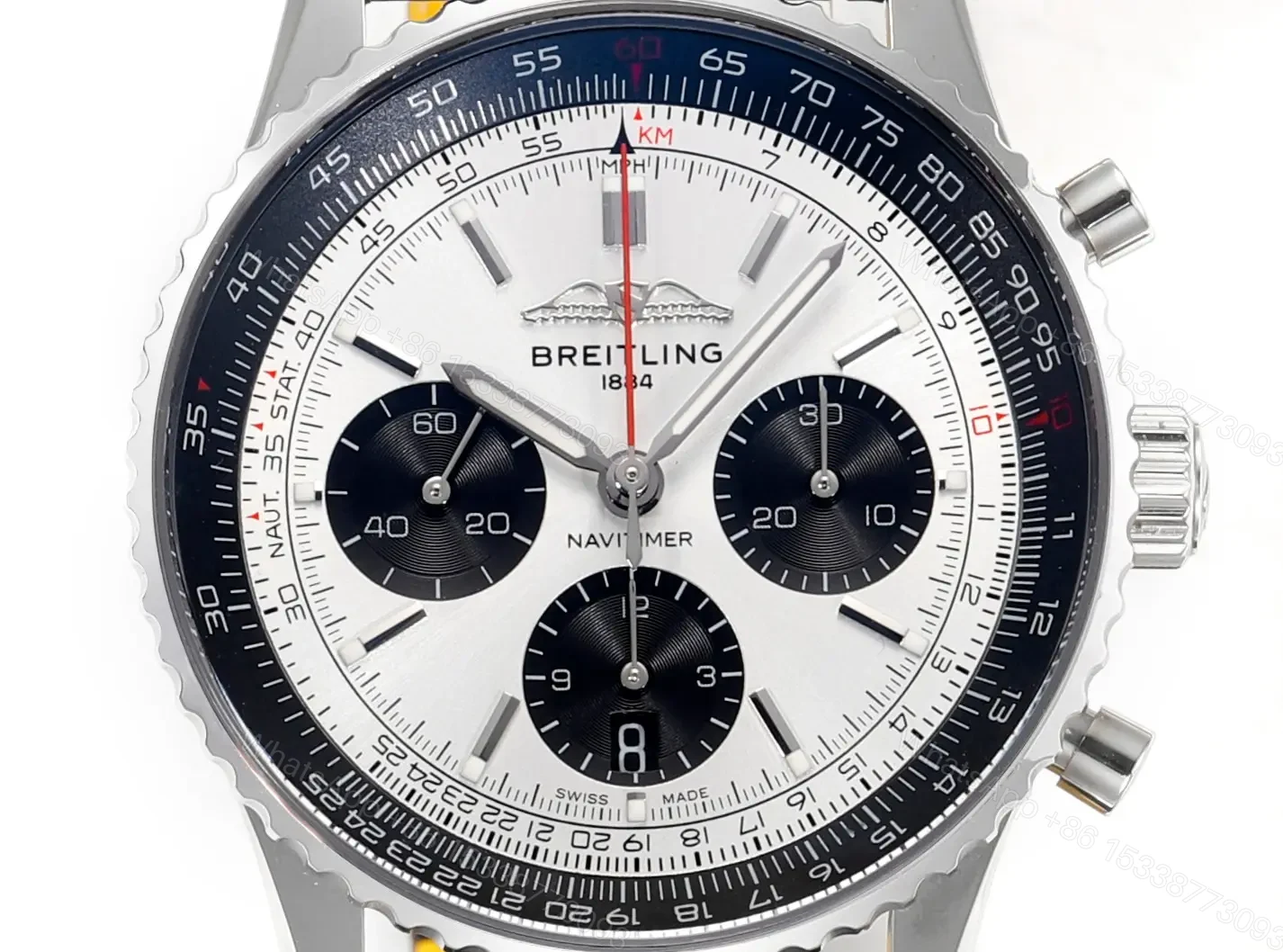 View 2 of Breitling Navitimer B01 Chronograph White Dial Black Leather Strap 43mm Premium Edition BRE-NAV-B01-43-WHT-LTH