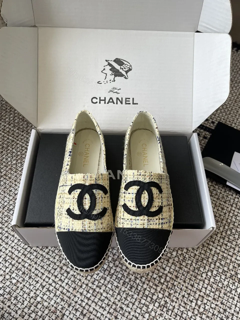 Textured Tweed Espadrille Loafers with Logo Signature — view 1