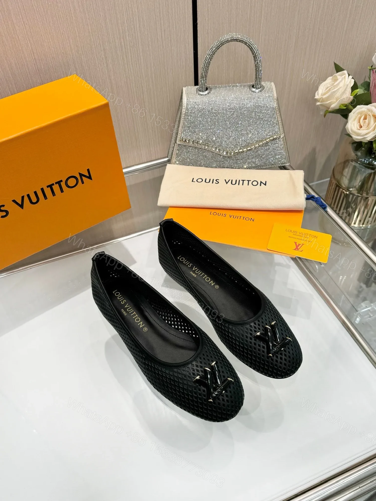 View 4 of LV Women Black Mesh Ballet Flats
