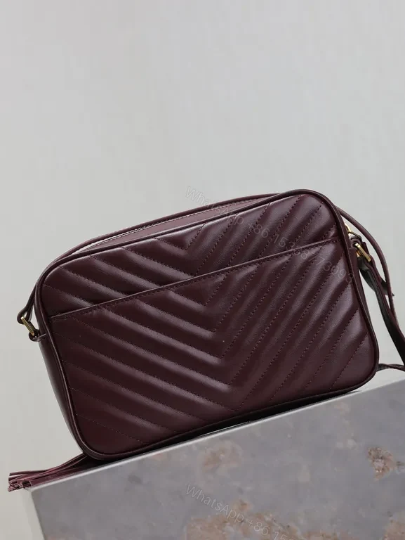 View 5 of Rich Calfskin Burgundy Quilted Crossbody â€“ YSL Monogram, Structured Luxury