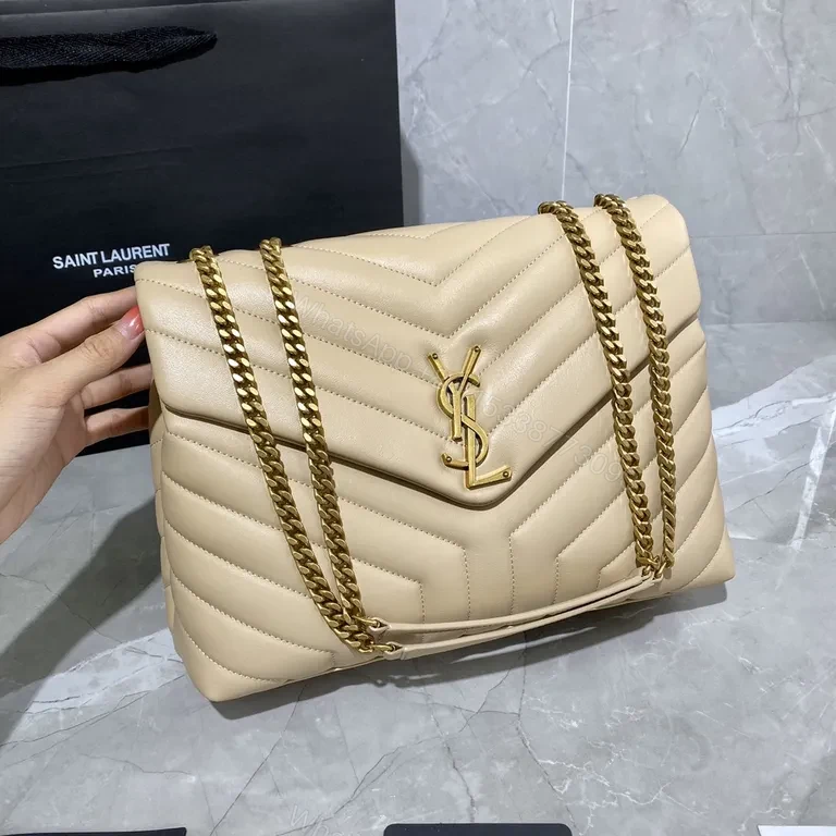 View 2 of Nude Calfskin Quilted Shoulder Bag â€” Modern Signature Crossbody