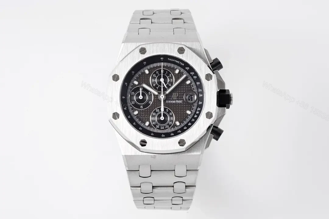 JF Factory Audemars Piguet Royal Oak Offshore Stainless Steel Bracelet Watch with Black Dial and 4404 Chronograph Movement — view 1