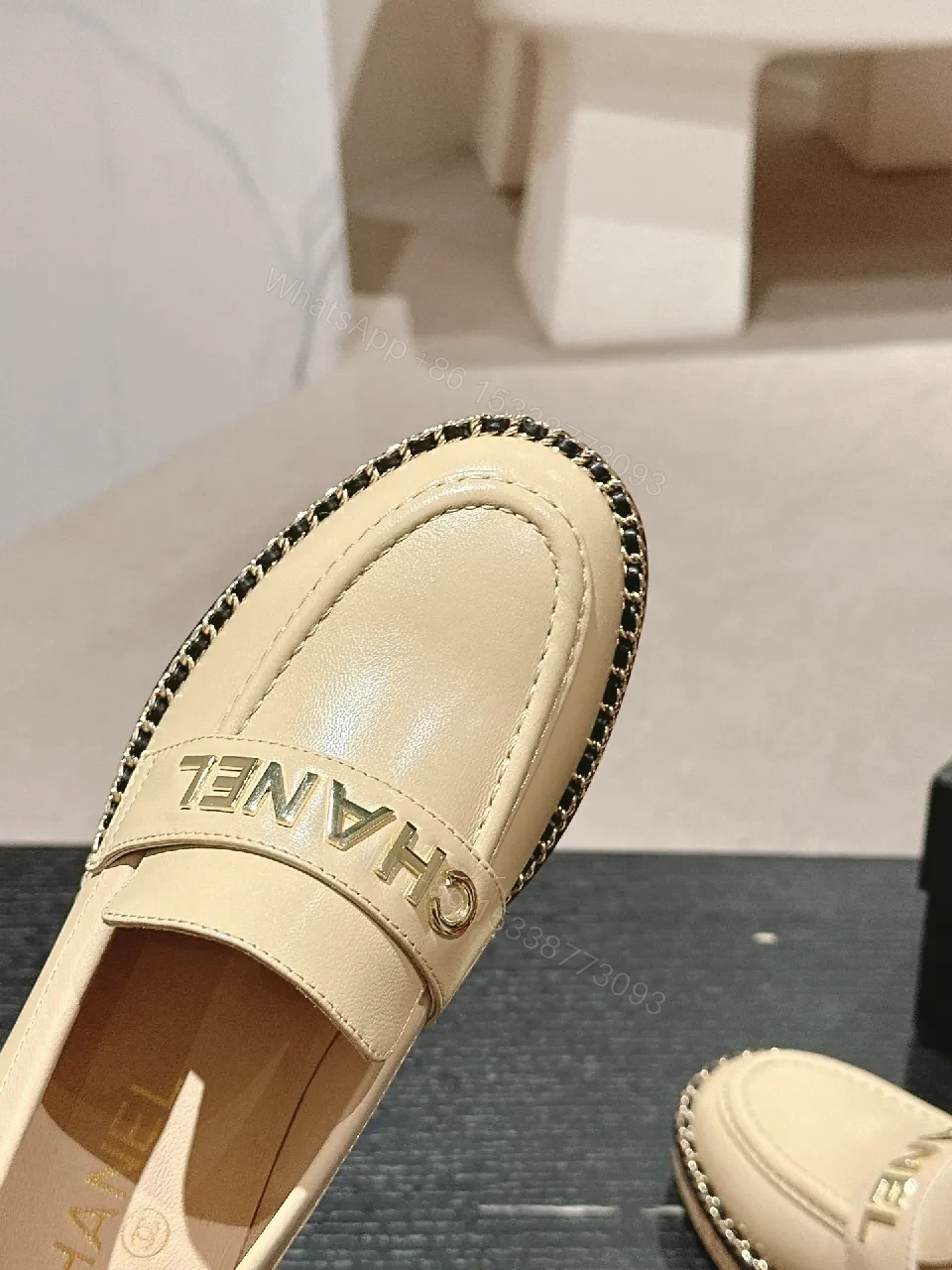 View 4 of Beige Leather Slip-On Loafers: Luxe Comfort Style