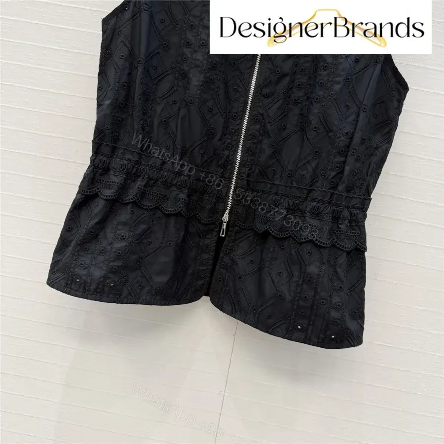 View 5 of Hermes Black Sleeveless Embroidered Top