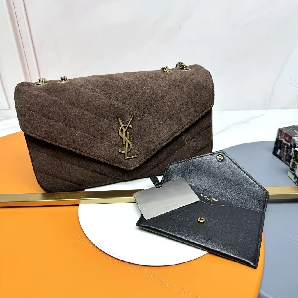 View 9 of Brown Suede Shoulder Bag with Gold Hardware Clasp