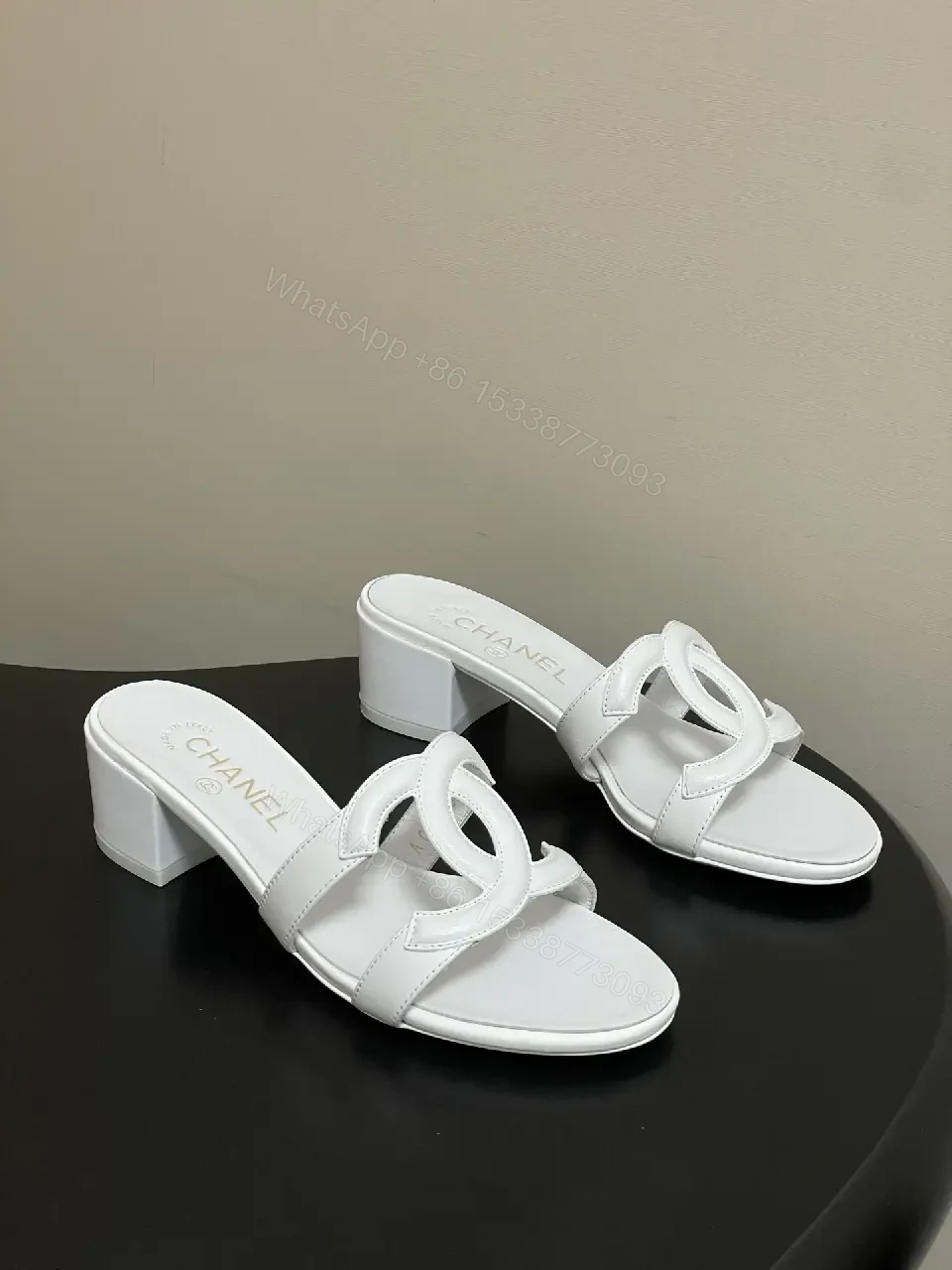 View 10 of White Calfskin Block-Heel Sandals: Couture-Inspired Comfort