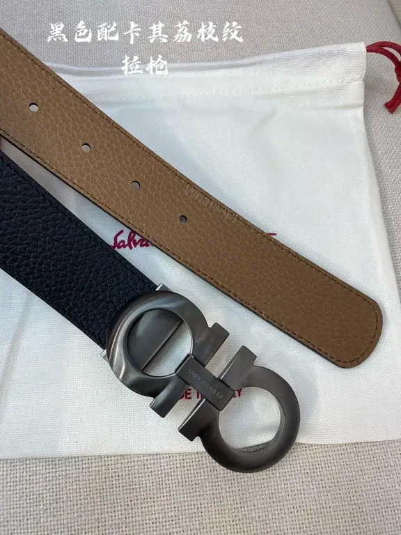 View 5 of Refined Leather Belt with Ferragamo-Style Hardware - Luxury Belt