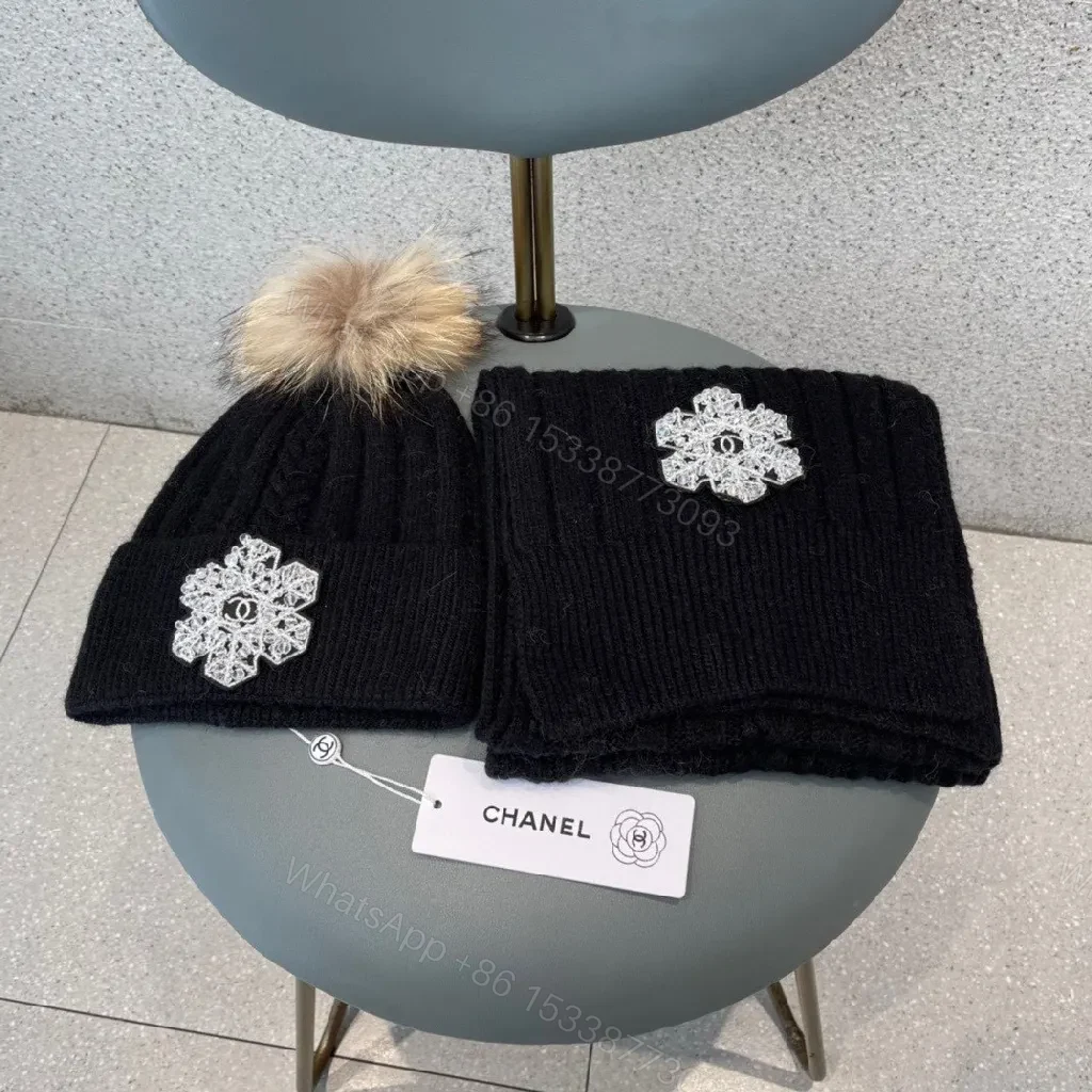 View 8 of Black Knit Set: Embellished Snowflake Beanie + Scarf Duo