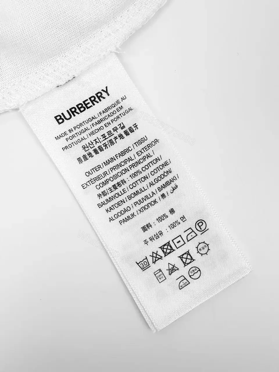 View 9 of White Cotton Crew Neck T-Shirt with Burberry Logo Graphic