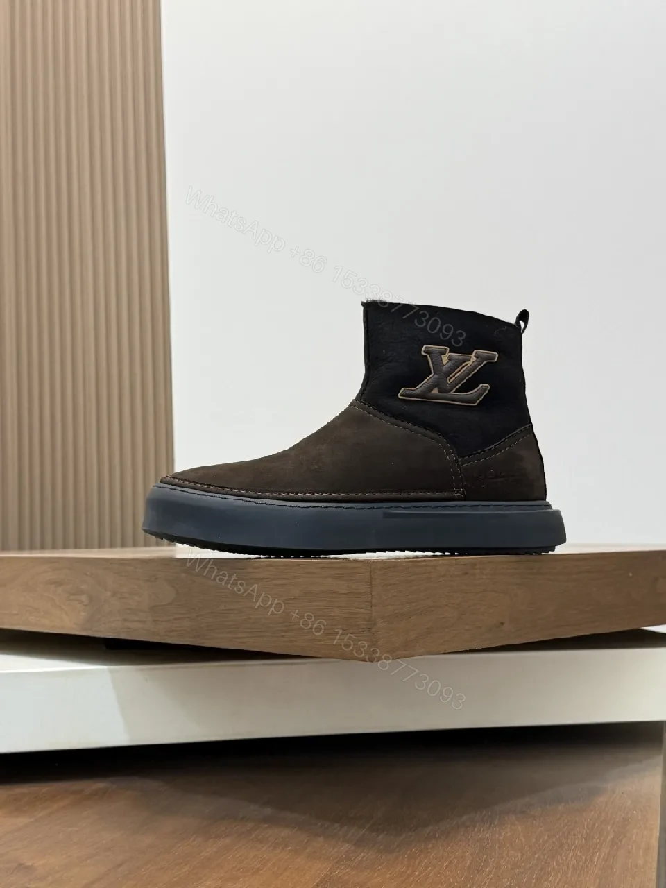 View 8 of Textured Suede Chelsea Boot with Monogram Accent, Shearling Interior