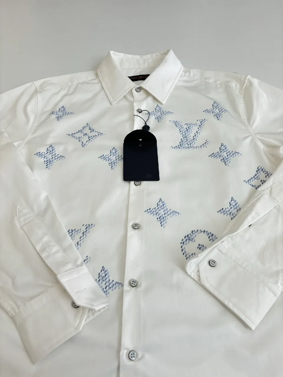 View 6 of Patterned White Shirt - Monogram Detailing, Lux Everyday Comfort