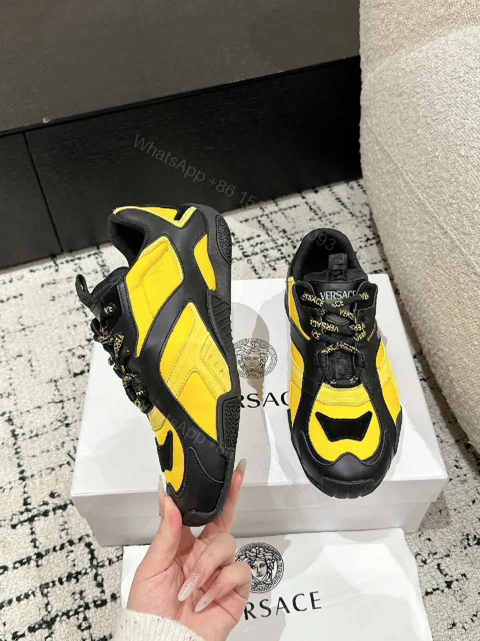 View 3 of Bold Black & Yellow Luxury High-Top Sneakers