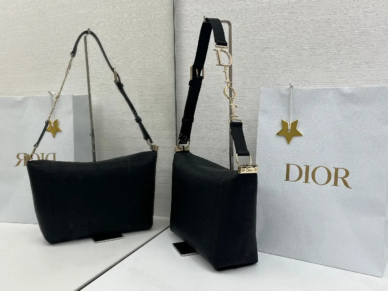 View 3 of Chic Black Quilted Shoulder Bag with Gold Accents
