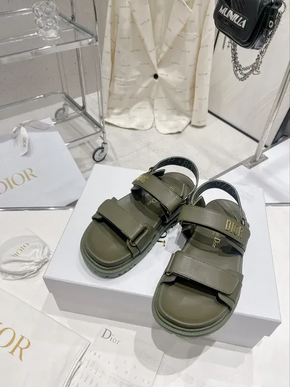 View 8 of Olive Strappy Sandals with Gold-Dior Hardware â€“ Luxe Comfort