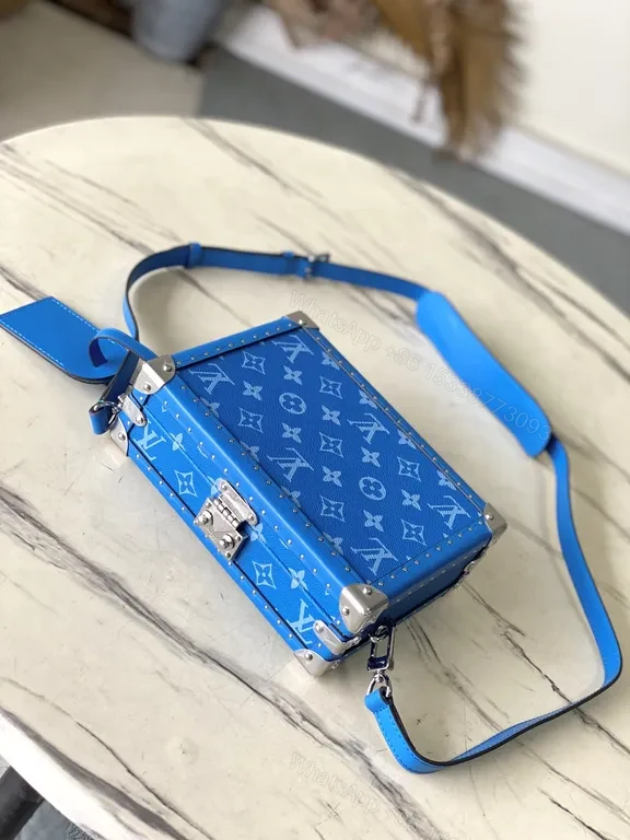 View 6 of Electric Blue LV-Style Box Bag: Structured Luxury Holdall