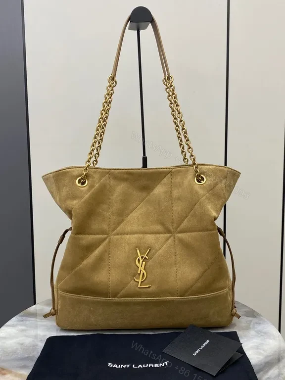 Taupe Suede-Like Quilted Tote with Chain Detail - Luxe Precision — view 1