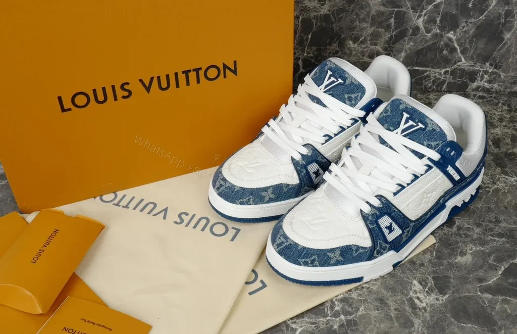 View 8 of Bold Denim-Leder LV-Influenced Sneakers: Elevated Comfort