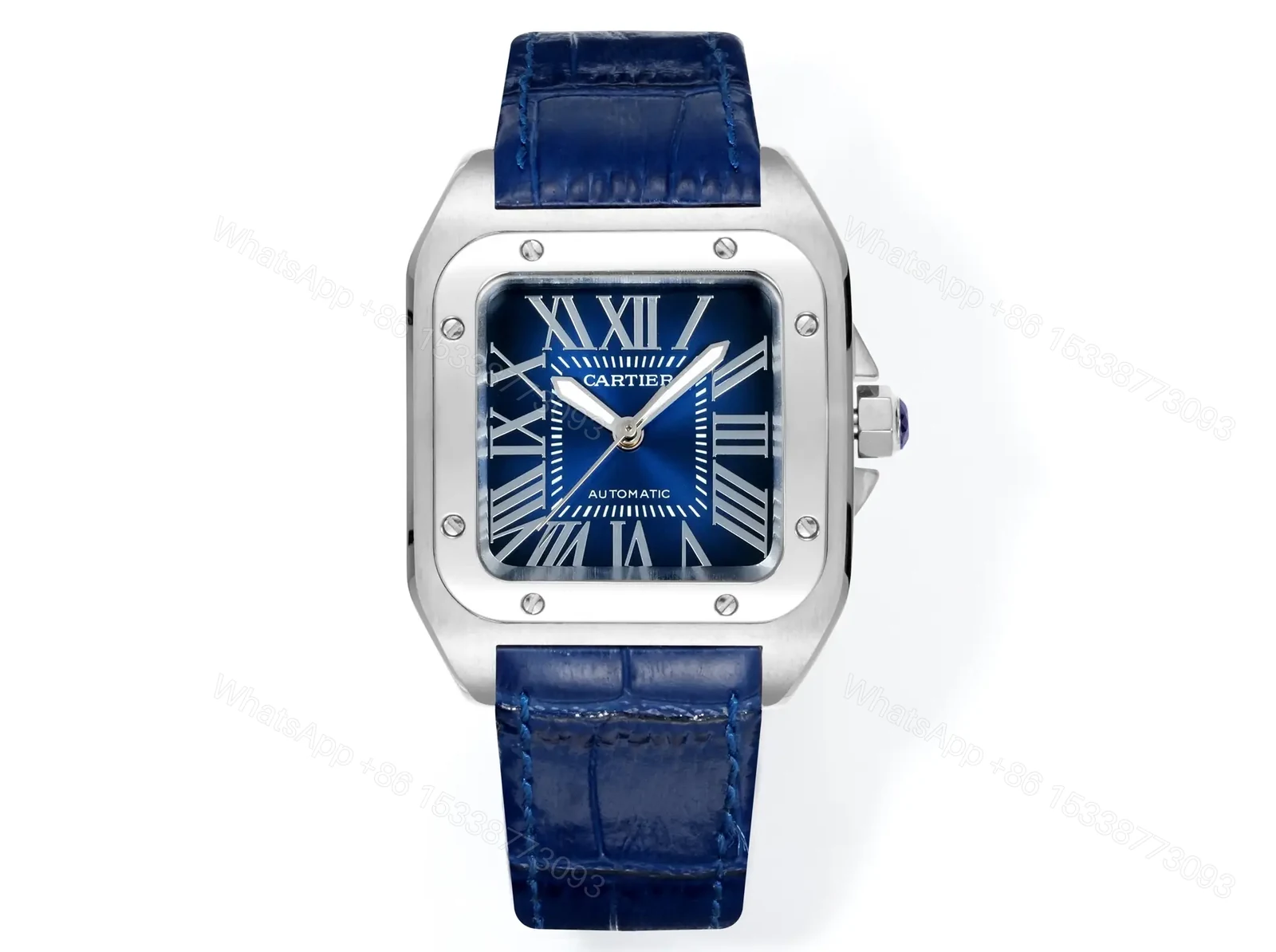 Premium Cartier Santos 100th Anniversary replica Blue Leather Strap Edition RG-CARTIER-SANTOS-100-BLUE-LEATHER — view 1
