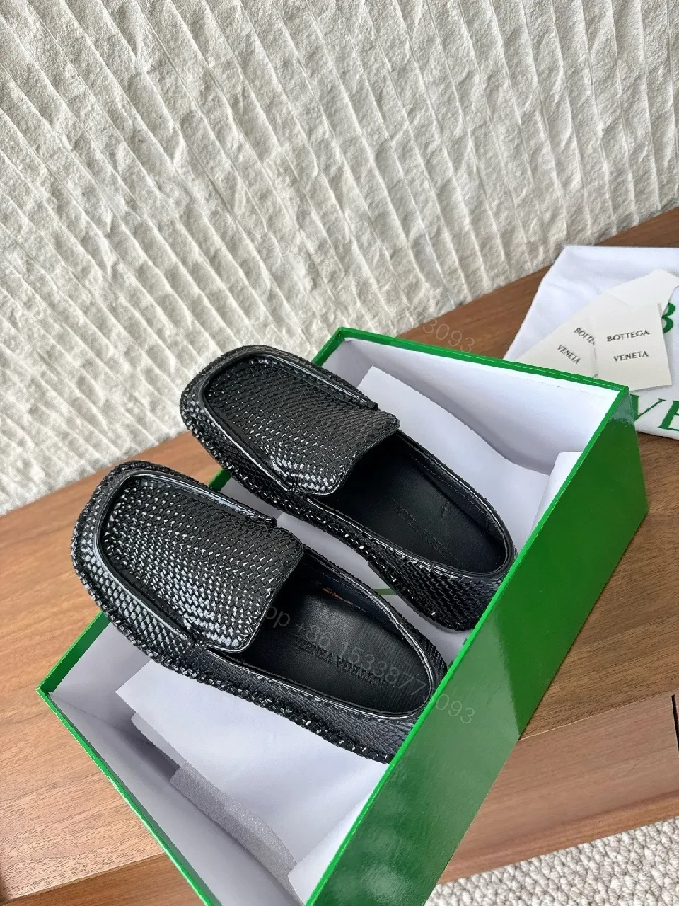 View 8 of Black Leather Textured Slip-On Loafers: Comfort, Shine, Tailored